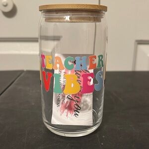 Colorful Teacher Vibes Glass Jar with Bamboo Lid
